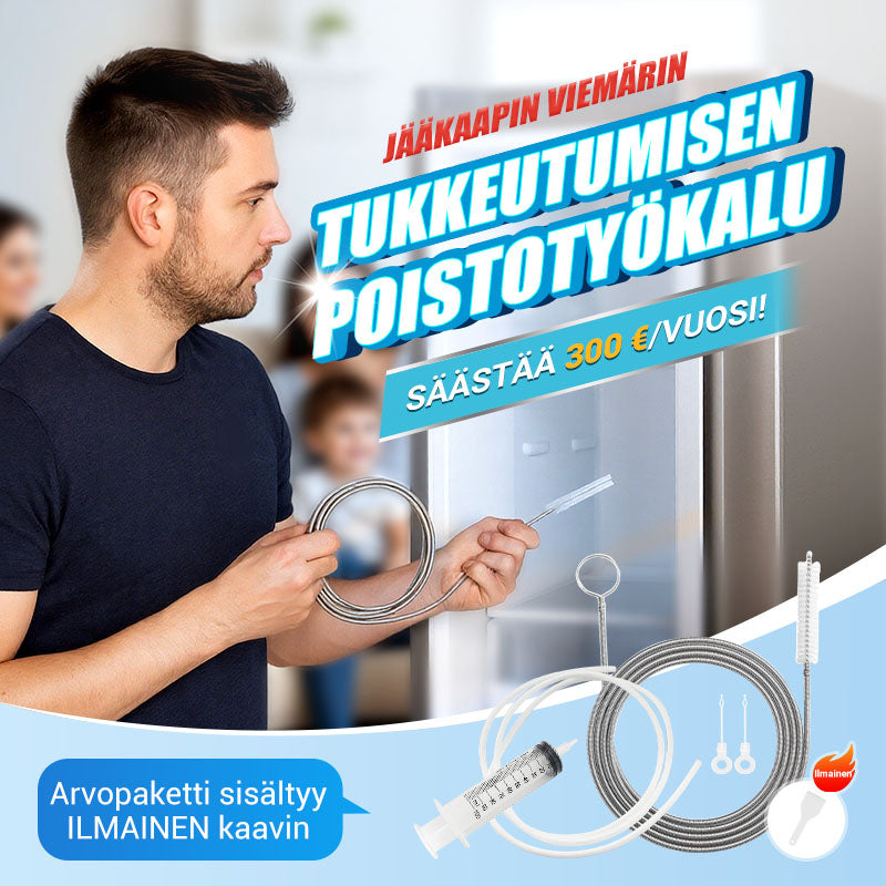 Jääkaappi tyhjä ja puhdistussarja