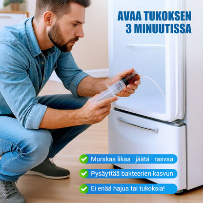 Jääkaappi tyhjä ja puhdistussarja