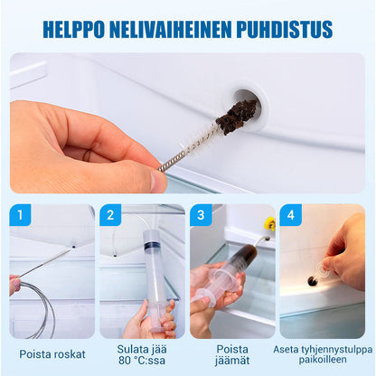 Jääkaappi tyhjä ja puhdistussarja
